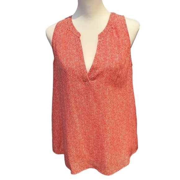 Coral Sleeveless Blouse White Dot Print V Neck Casual Tank Top - Picture 1 of 1